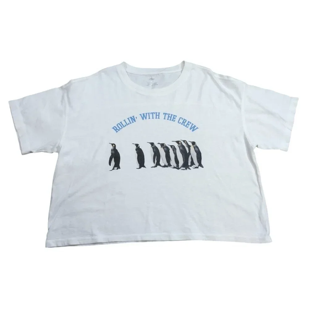 Aerie Womens White Penguin Graphic T-Shirt, Size M Relaxed Fit. NWOT.